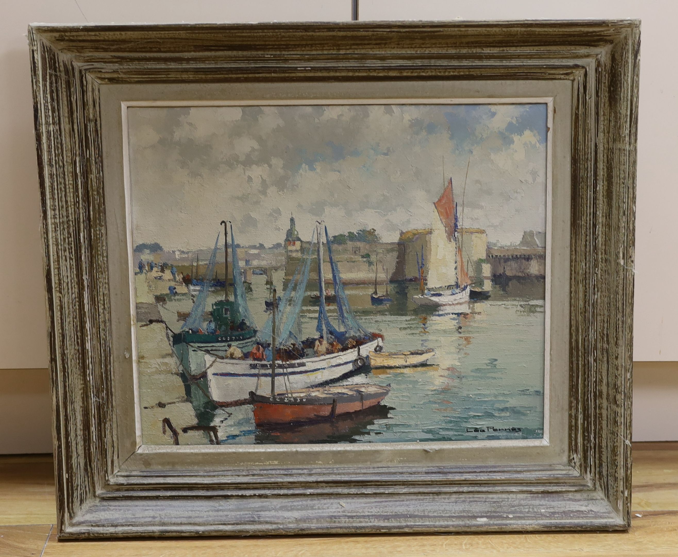 Léo Pernes (1912-1980), oil on canvas, French harbour scene, signed, 38 x 45cm